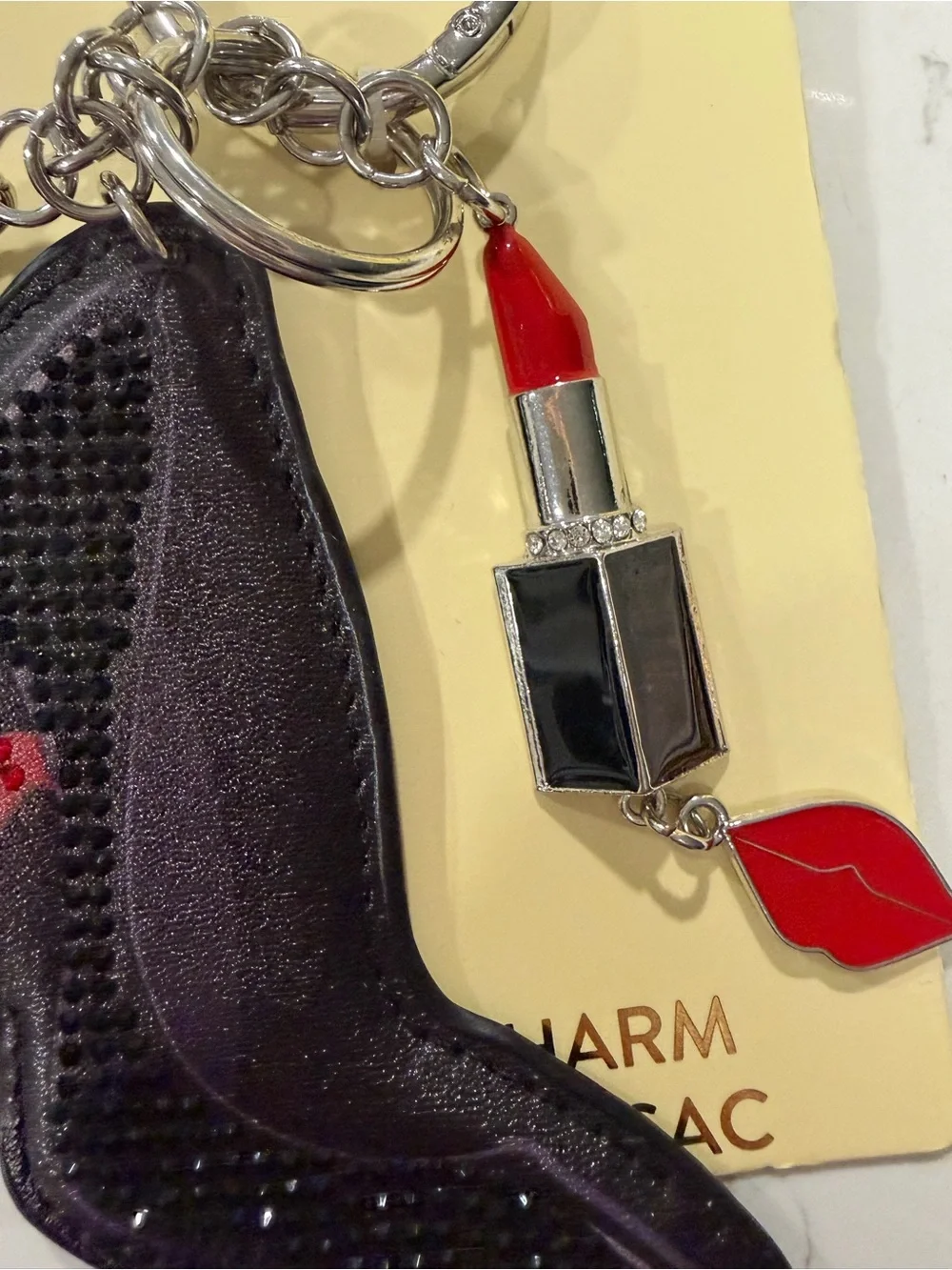 Black High Heel & Red Lipstick Charm Keychain